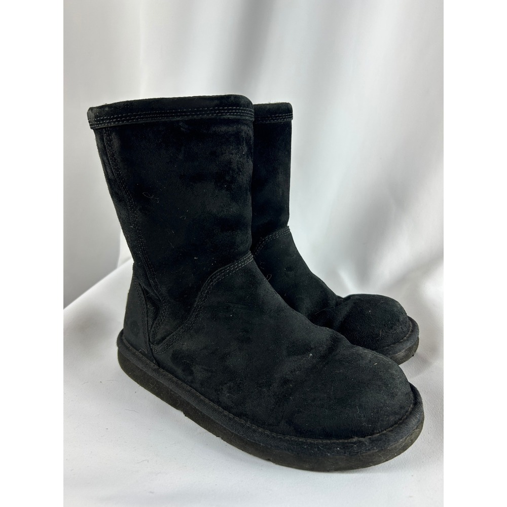 UGG Y2K Australia Black Suede Side Zip Shearling Mid Calf Winter Boots Size 6